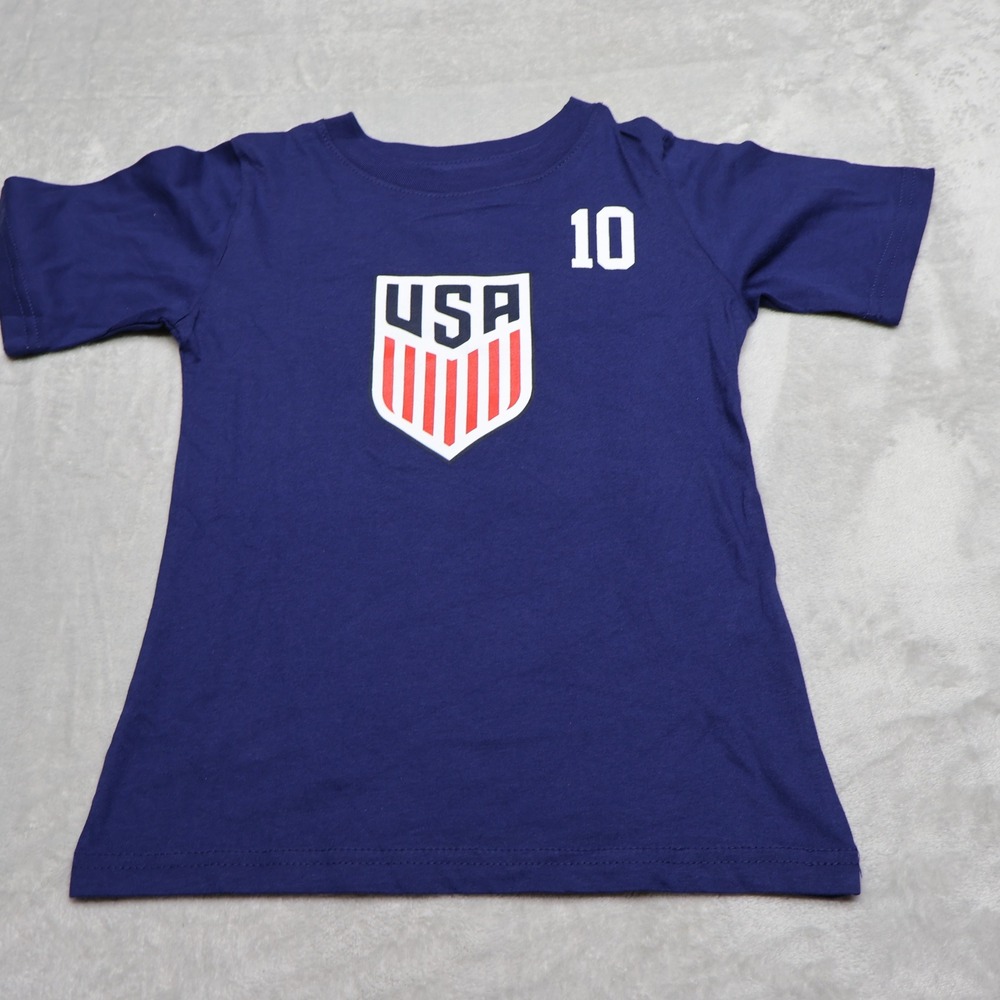 US Soccer Shirt Youth XS 4/5 Blue US Soccer Team #10 Pulisic Crew Tee $$15 NEW